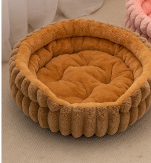 Pet Cat Nest Straight Rabbit Plush Pet Bed Round