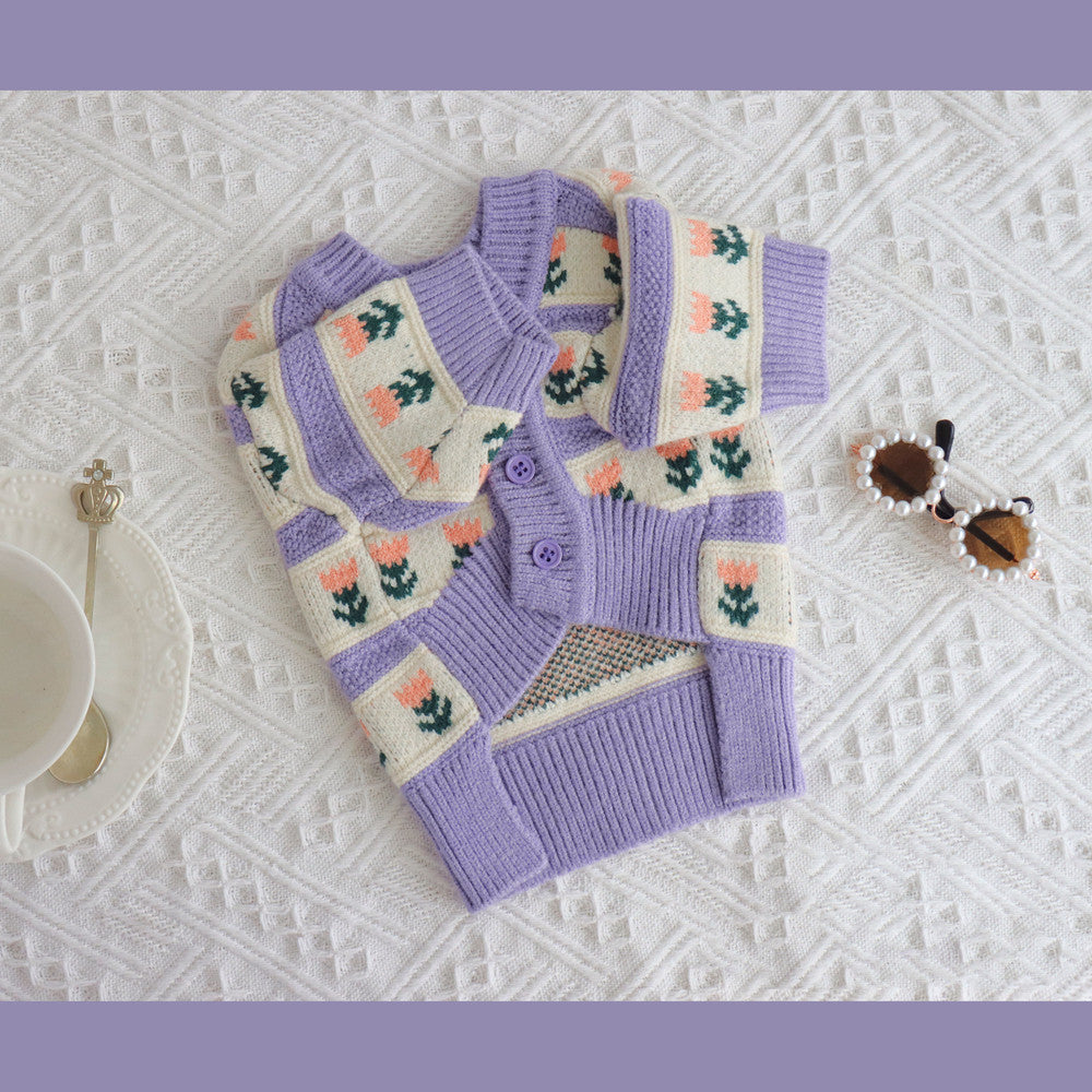 Retro Purple Flower Sweater Cute Pet